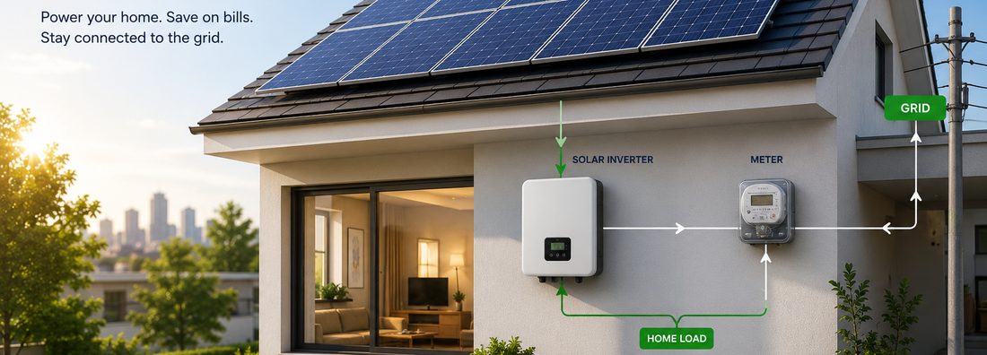 Grid-connected on-grid rooftop solar system with net metering in Siliguri